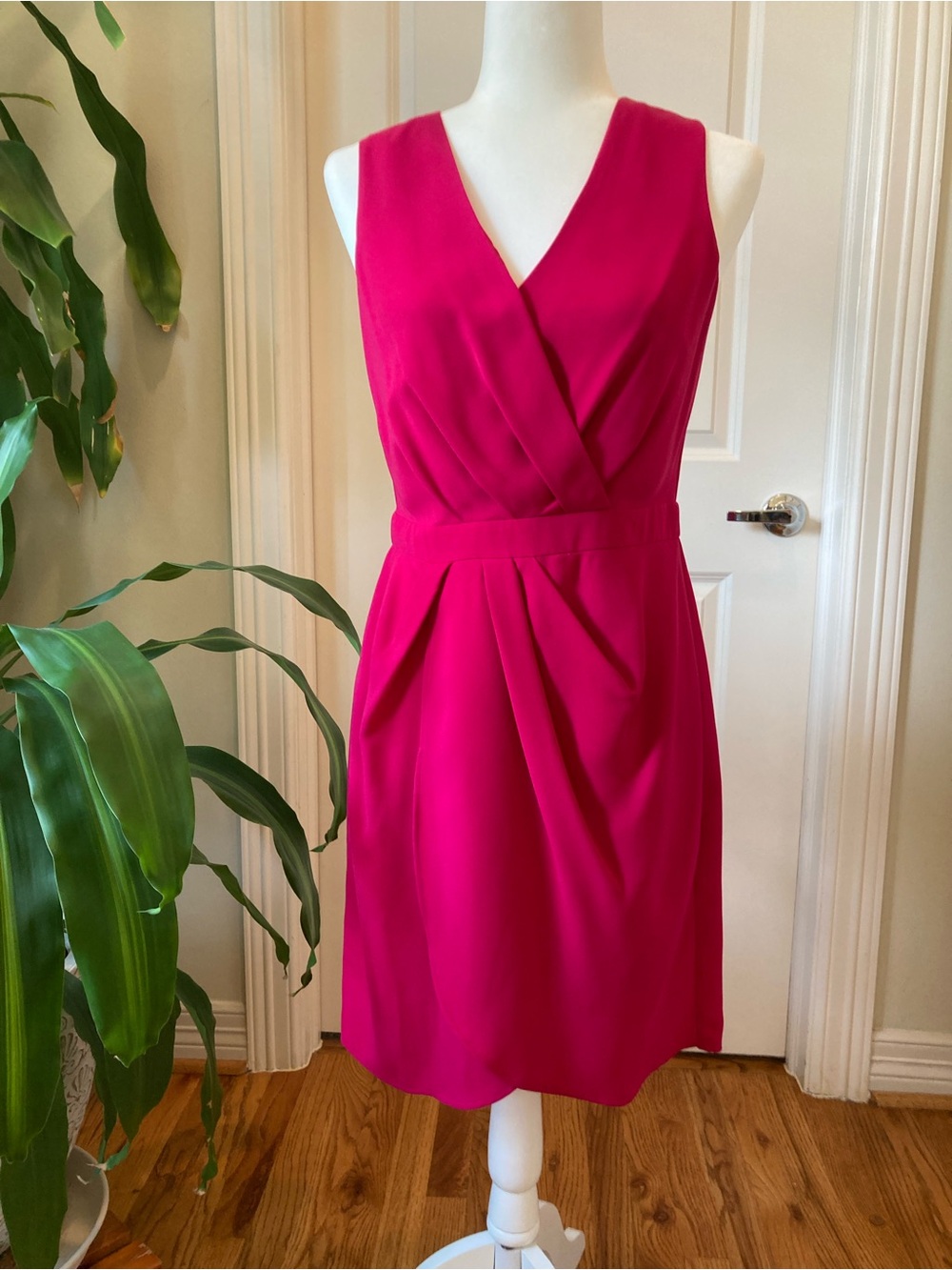 Oasis V-Neck Wrap-Front Midi Dress in Bright Fuchsia